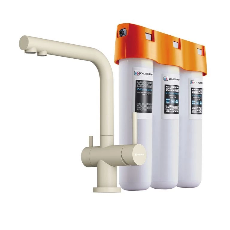 Комплект смеситель Nagano-P + Pure drop Lite Omoikiri Ваниль 4044.8028P