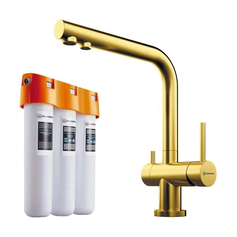 Комплект смеситель Nagano + Pure drop Lite Omoikiri Светлое золото 4178.8028
