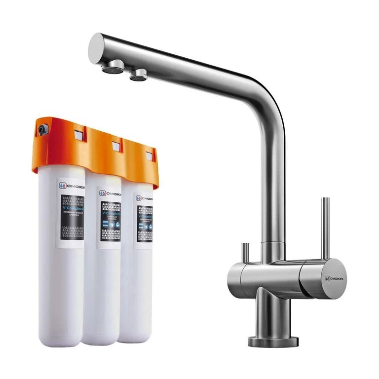 Комплект смеситель Nagano + Pure drop Lite Omoikiri Нержавеющая сталь 4011.8028