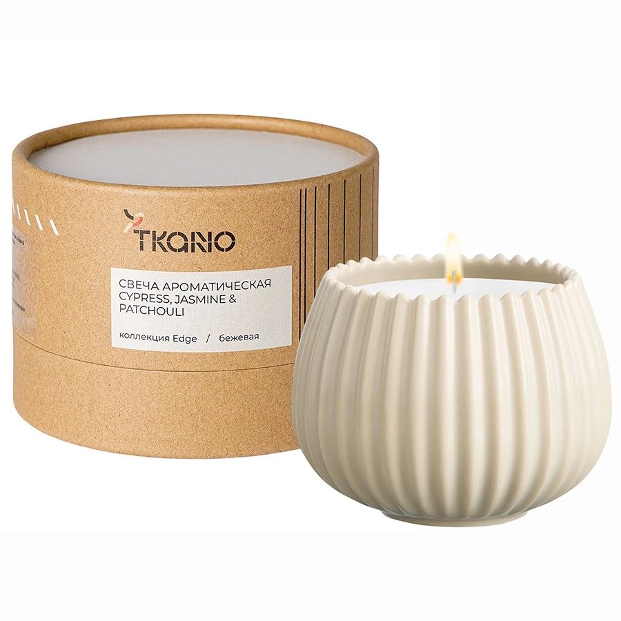 Свеча ароматическая TKANO Бежевый Cypress, Jasmine & Patchouli