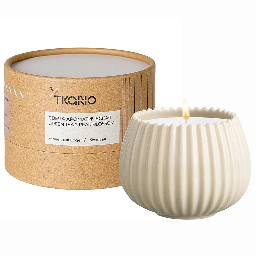 Свеча ароматическая TKANO Бежевый Green tea & Pear blossom