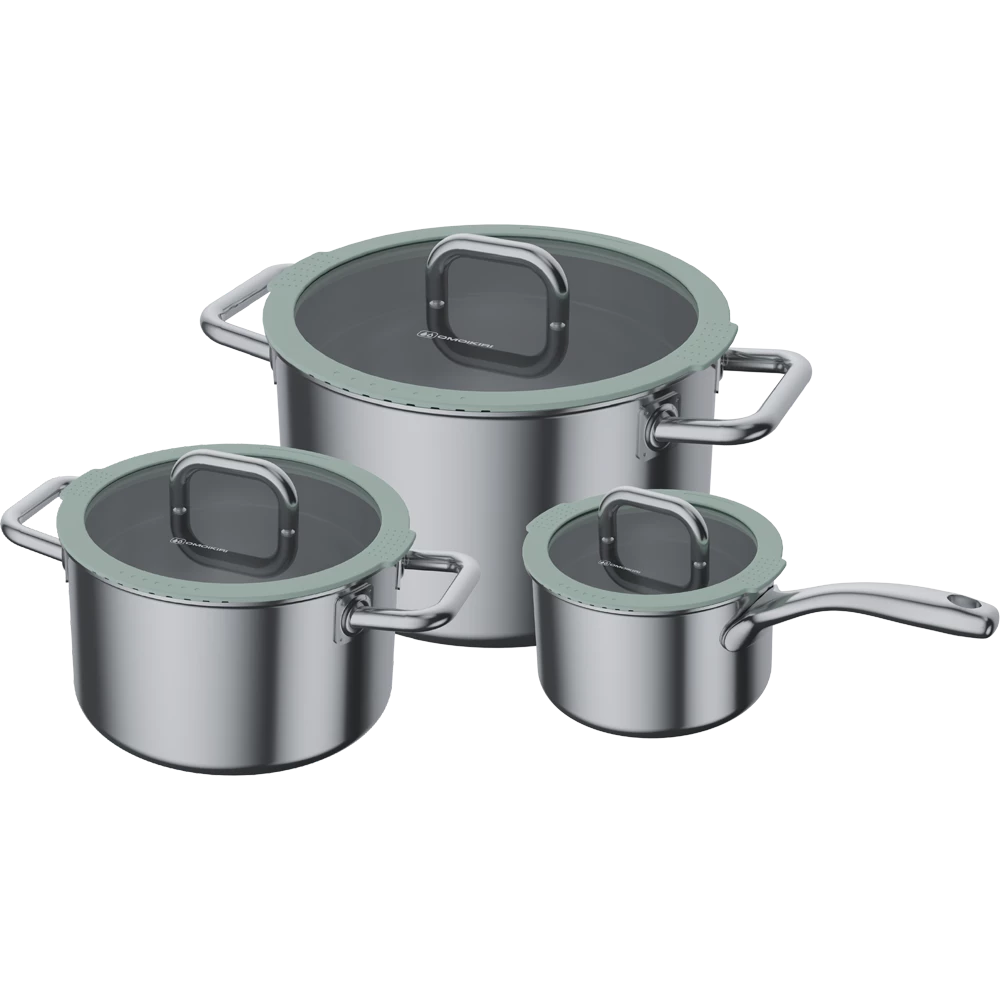 Набор кастрюль 3 шт. с крышками Omoikiri Оливковый Kenrei Set OL