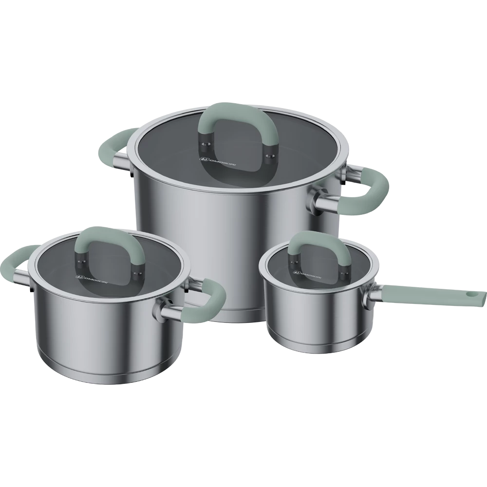 Набор кастрюль 3 шт. с крышками Omoikiri Оливковый Takara Set OL